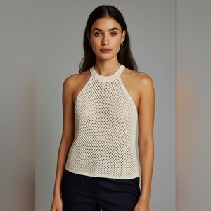 NWOT DKNY Crochet Halter Top Size S Cream White Knit Sweater